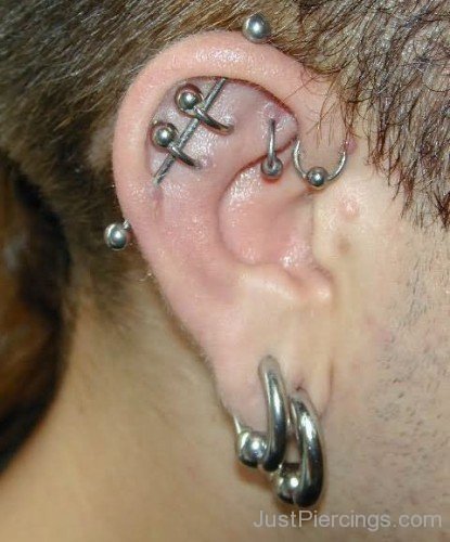 Multiple Ear Piercings On Right Ear-JP12329