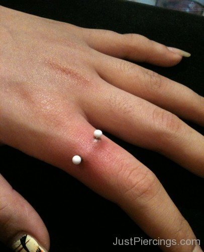 Piercing On Finger With White Barbells-JP12330