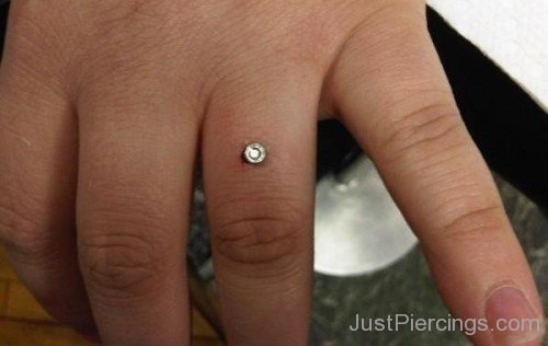 Piercing On Finger With White Dermals For Girls-JP12331