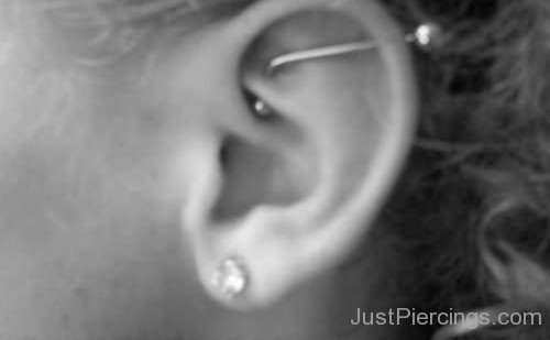 Rook To Rim Piercing With Silver Barbell-JP12332