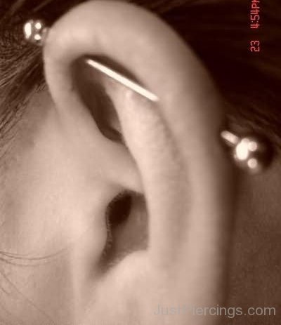 Silver Barbell Rim Piercing For Girls-JP12334