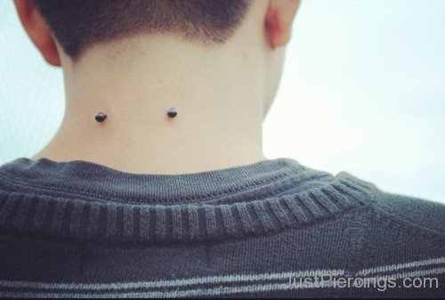 Surface Nape Piercing With Black Barbell-JP12314