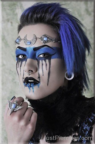 Blue Hair Girl With Nose And Lip Piercing