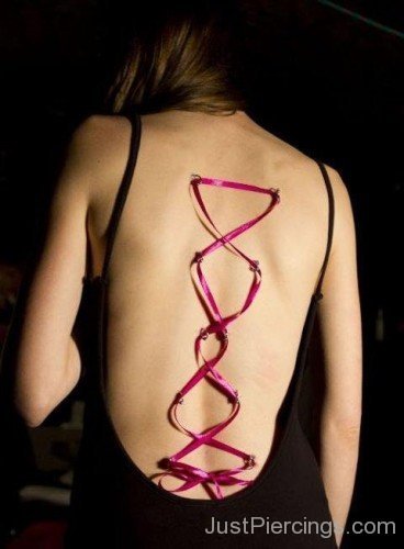 Colored Ribbon Corset Piercing On Back