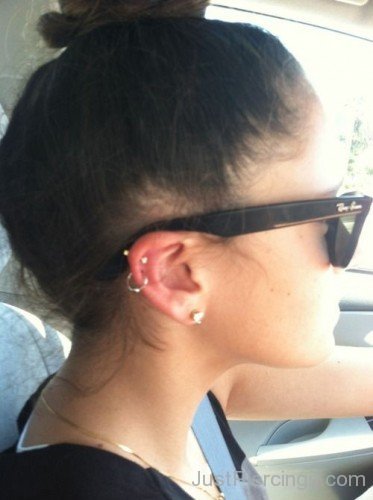 Double Cartilage Piercing With Hoop And Stud