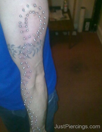 Full Arm Piercing With Silver Studs