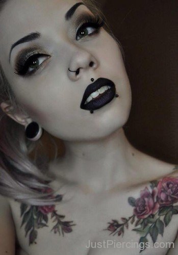 Labret Piercing With Black Studs