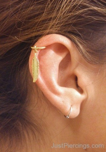 Lobe And Cartilage Feather Piercing