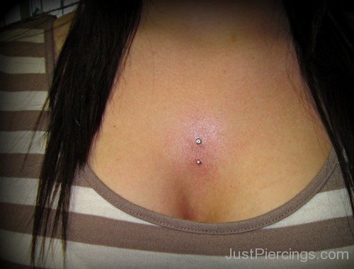 Sternum Piercing With Small Dermal Anchors