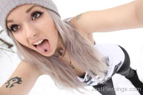 Tongue Piercing With Black Stud