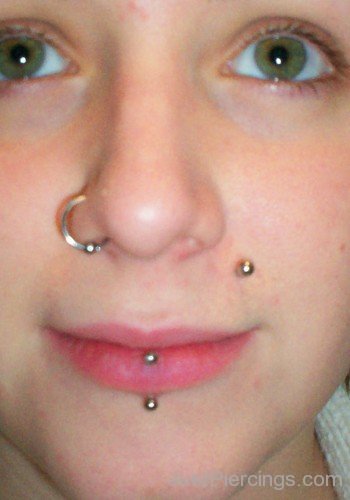  Nostril And Vertical Lip Face Piercing For Girls