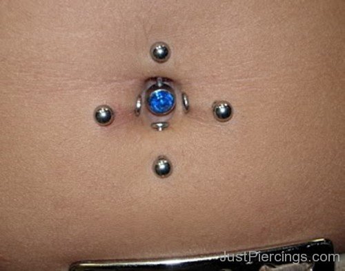 Blue Gem And Silver Stud Double Navel Piercing-JP1046