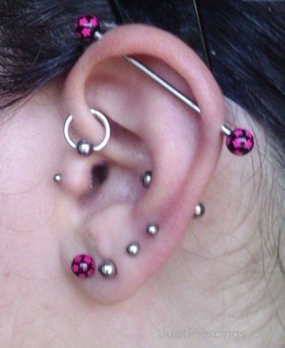Industrial Anti Helix Conch And Lobe Piercing-JP1071