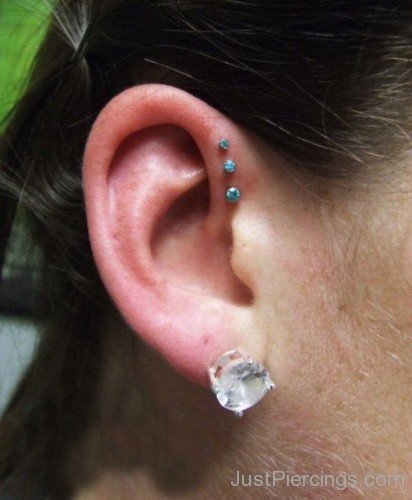 Anti Helix Piercing with Sky Blue Studs-JP1110
