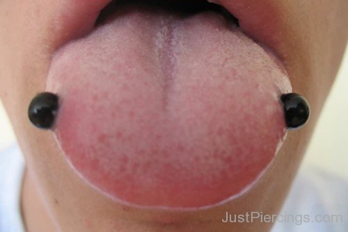 Horizontal Tongue Piercing With Black Barbell-JP1052