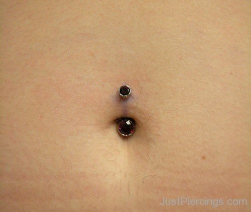 Navel Piercing with Red Stud-JP158