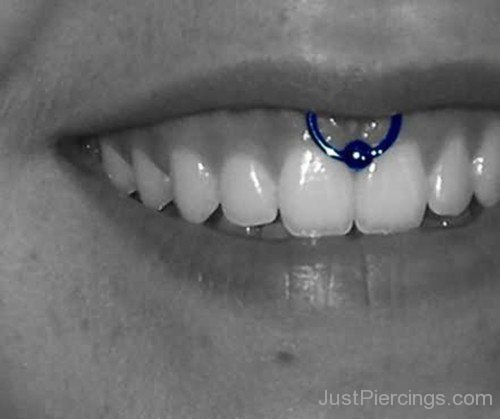 Smiley Frowny Piercing With Blue Bead Ring-JP151