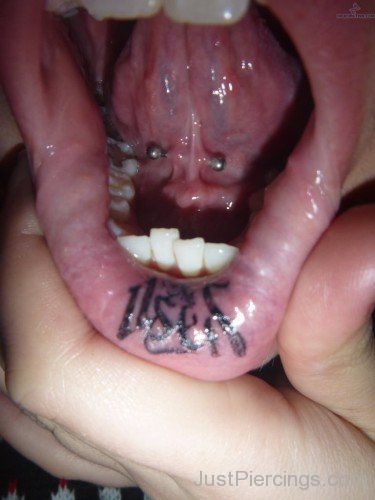 Tongue Frenulum Piercing And Lip Tattoo-JP164