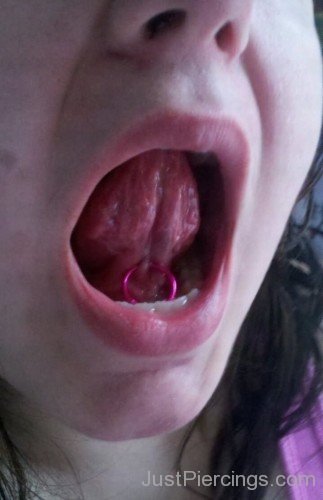 Tongue Frenulum Piercing With Pink Ring-JP167