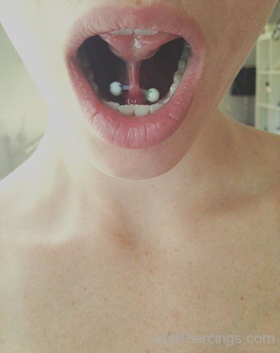 Tongue Frenulum Piercing With White Barbell-JP168