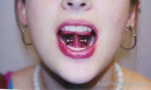 Tongue Frowny Piercing With Silver Barbell-JP156