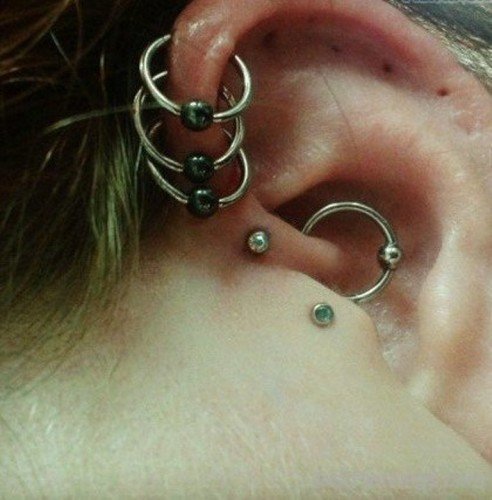 Triple Anti Helix and Tragus Piercing-JP142