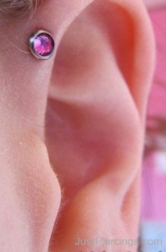 Anti-helix-piercing-with Pink Labret Stud