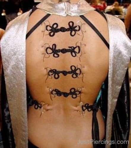 Back Piercing With Black Ribbons-JP12019
