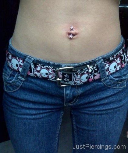 Piercing on Navel with Pink Stars Ring-JP1084