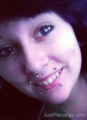 Septum And Canine Bites Piercing With Silver Circular Barbells-JP1446