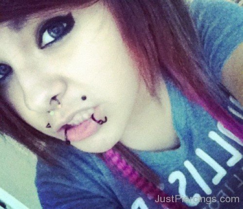 Septum And Canine Bites Piercings With Circular Barbell Rings-JP1078