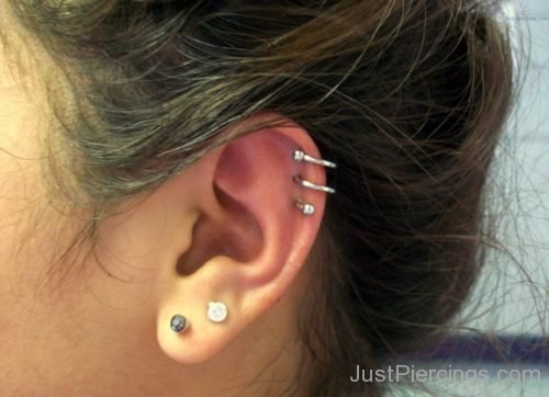 Amazing Dual Lobe And Spiral Cartilage Piercing-JP102