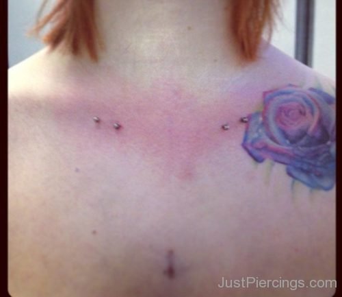 Blue Rose Tattoo And Surface Clavicle Piercing-JP1029
