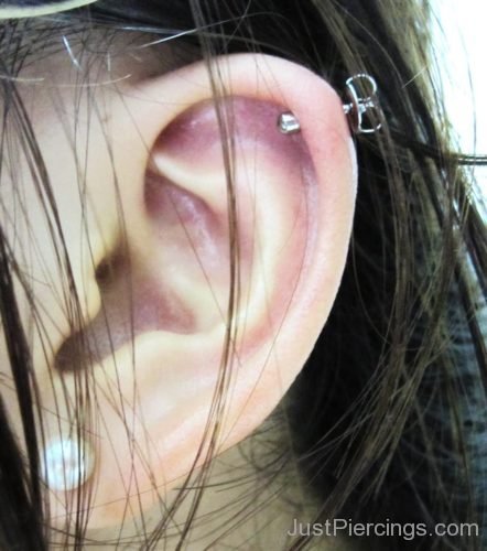 Cartilage Piercing On Girl Left Ear Lobe-JP109