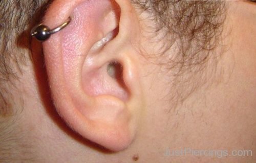 Cartilage Piercing With Silver Hoop Ring-JP1056