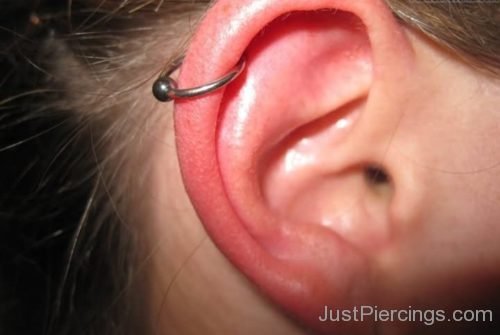 Cartilage Piercing With Silver Hoop Ring-JP112