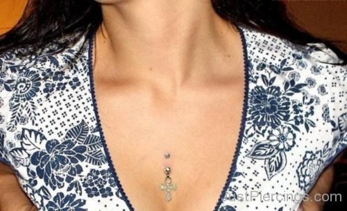 Clavicle Piercing With Cross Ring And Dermal-JP1040