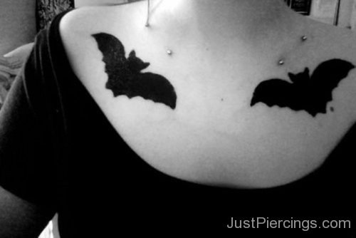 Collar Bone Piercing And Bats Tattoo-JP131