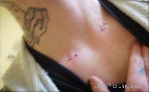 Collar Bone Piercing And Tattoo On Neck-JP137