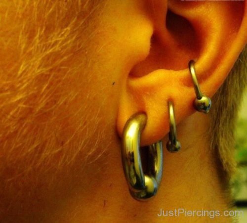 Conch And Dual Lobe Piercing For Men-JP1019