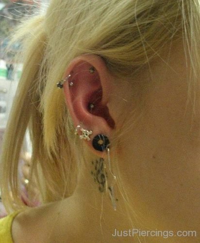 Conch And Lobe Piercing With Danger Sign Stud-JP1028