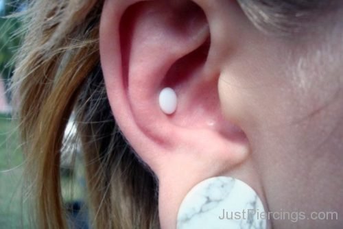 Conch And Lobe Piercing With White Studs-JP1033