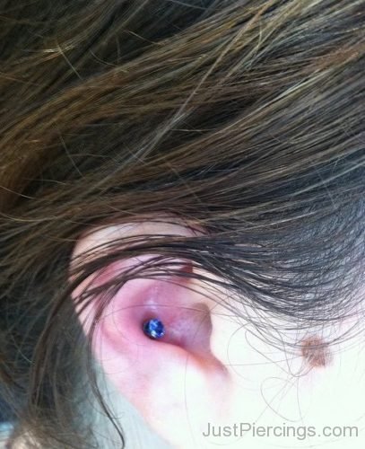 Conch Piercing With Blue Labret Stud-JP1070