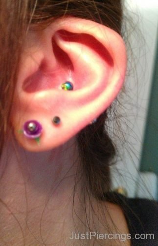 Conch Piercing With Green Labret Stud-JP1072
