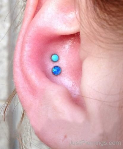 Double Conch Piercing With Blue & Skyblue Labret Stud-JP1092