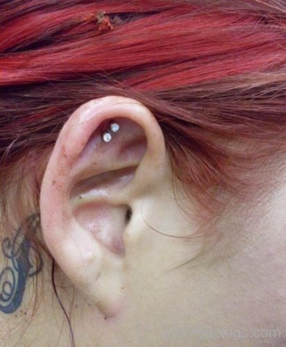 Dual Cartilage Piercing On Girl Right Ear-JP1082