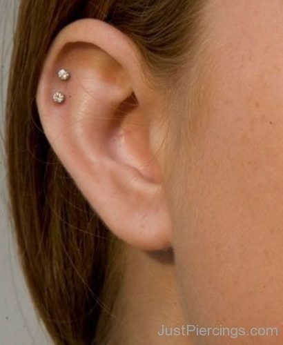 Dual Cartilage Piercing With Diamond Studs-JP1043