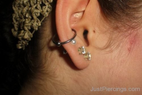 Dual Lobe And Conch Piercing For Ladies-JP1095