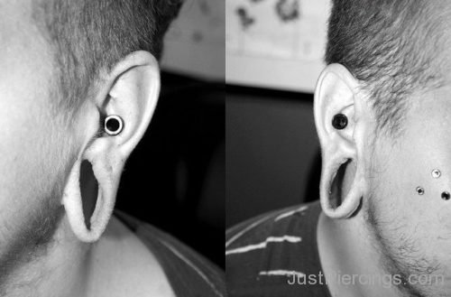 Ear Stretching And Conch Piercing With Black Stud-JP1097