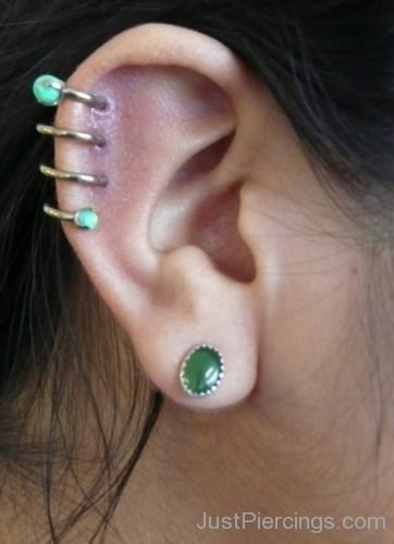 Green Lobe And Spiral Cartilage Piercing-JP124